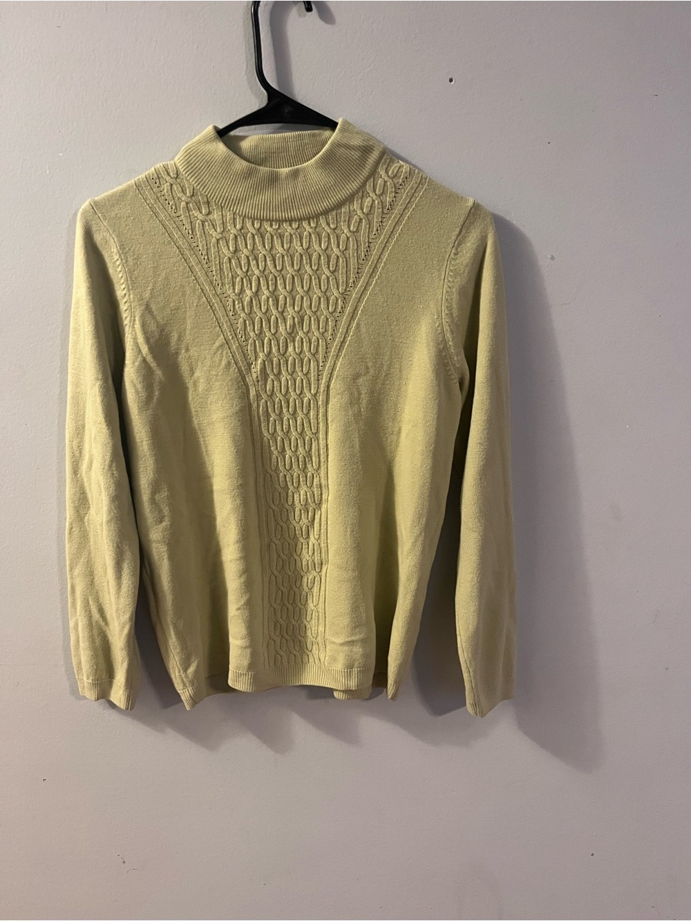 Light Yellow- Green Cable-Front Mock Neck Sweater - Women
